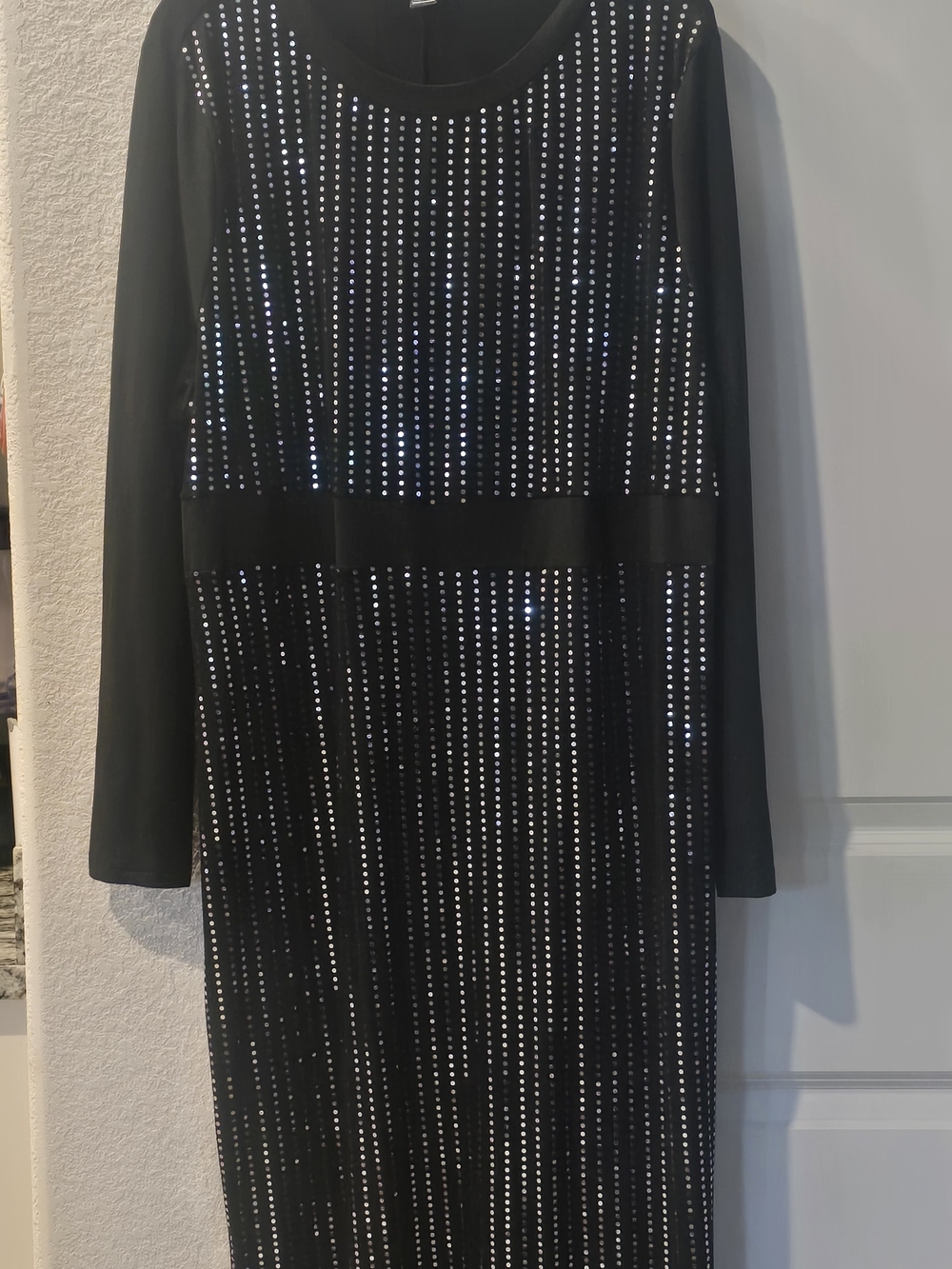 SHEIN Black Long Sleeve Sequin Stripe Midi Dress